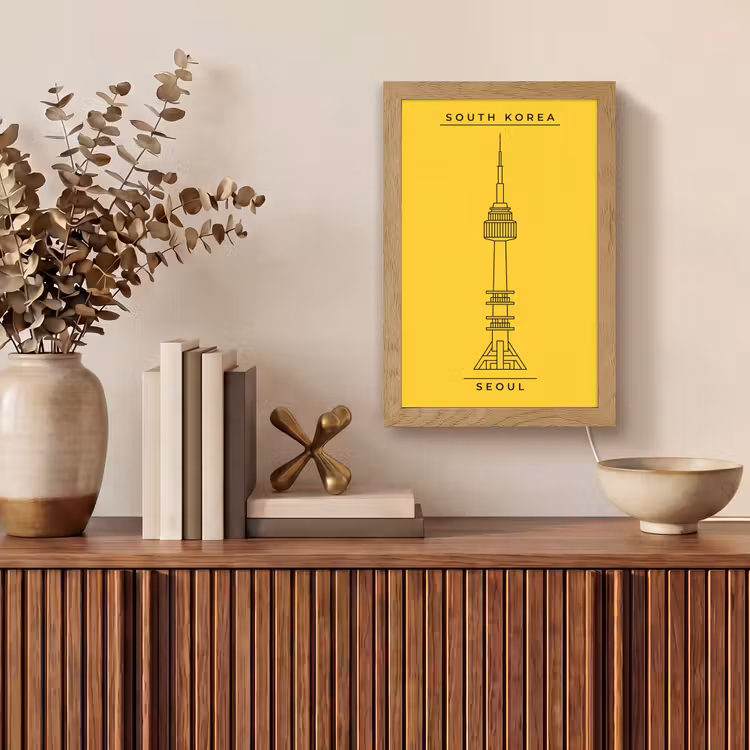Gepersonaliseerde Lightbox - Toren - Seoul - Architectuur - Minimalistisch - Geel — 4