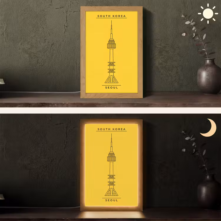 Gepersonaliseerde Lightbox - Toren - Seoul - Architectuur - Minimalistisch - Geel — 5