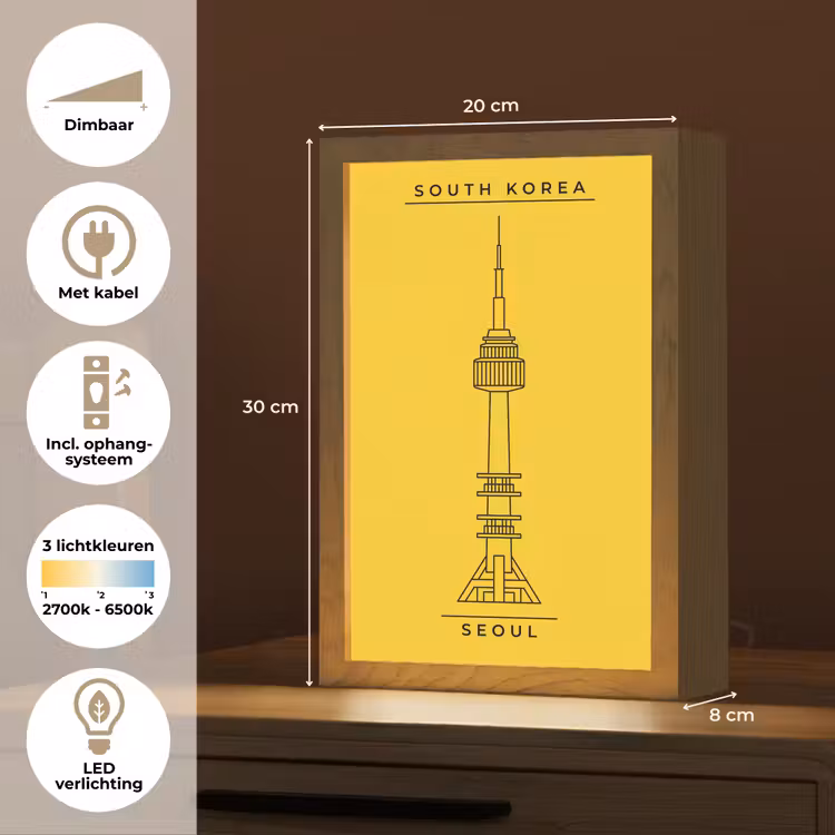 Gepersonaliseerde Lightbox - Toren - Seoul - Architectuur - Minimalistisch - Geel — 6