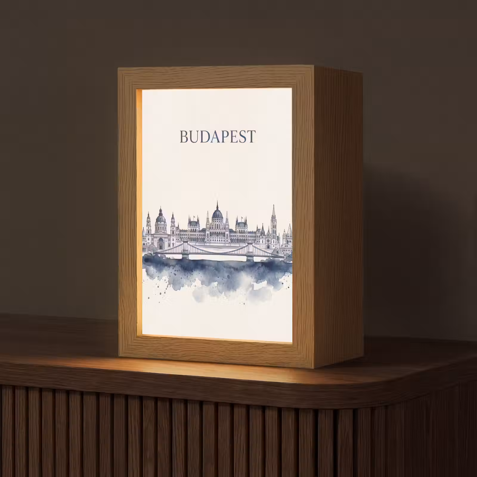 Gepersonaliseerde Lightbox - Boedapest - Skyline - Architectuur - Aquarel - Blauw — 1