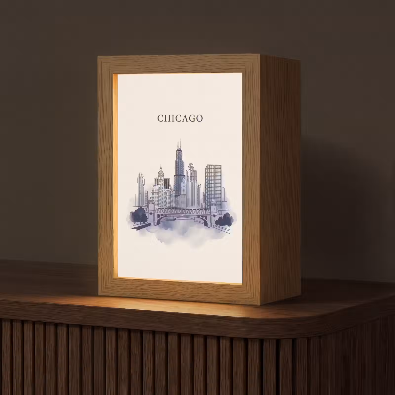 Gepersonaliseerde Lightbox - Stad - Skyline - Architectuur - Lijntekening - Blauw — 1