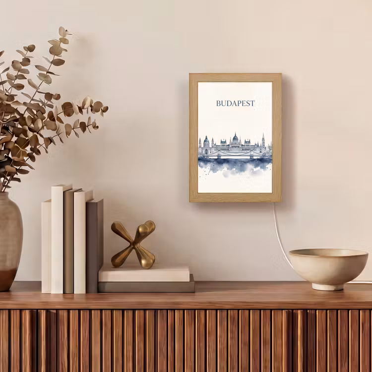 Gepersonaliseerde Lightbox - Boedapest - Skyline - Architectuur - Aquarel - Blauw — 4