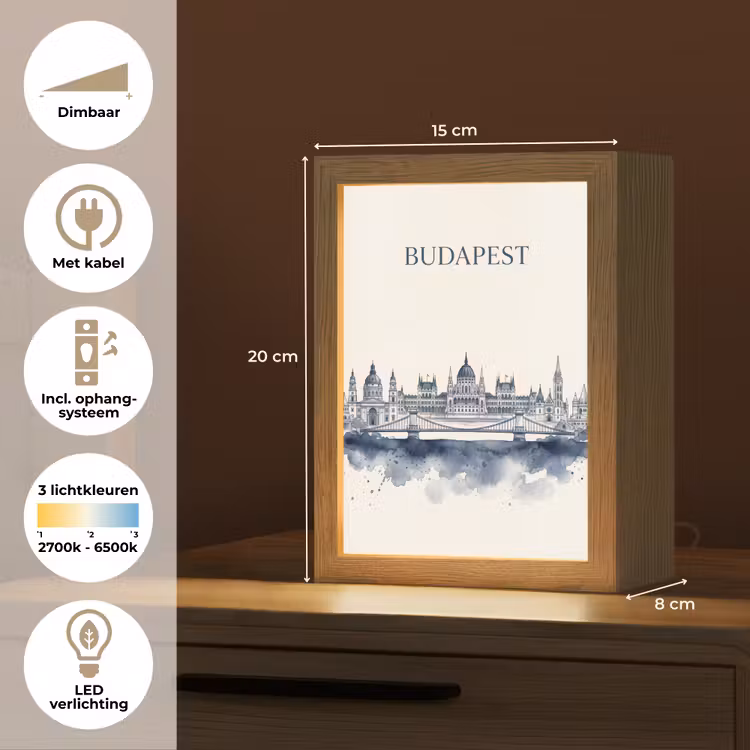Gepersonaliseerde Lightbox - Boedapest - Skyline - Architectuur - Aquarel - Blauw — 7