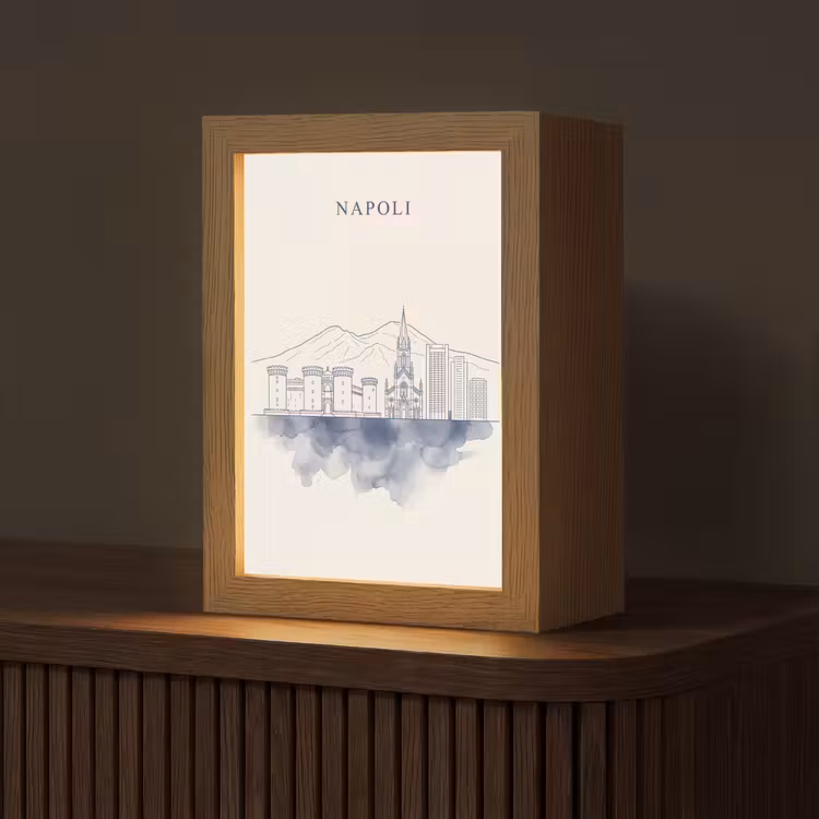 Gepersonaliseerde Lightbox - Napels - Skyline - Italie - Lijntekening - Aquarel — 1
