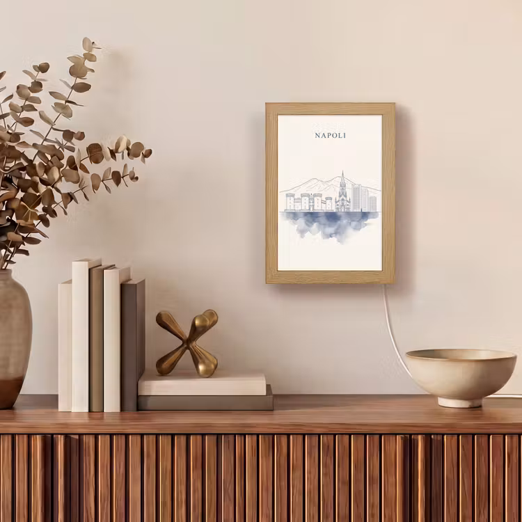 Gepersonaliseerde Lightbox - Napels - Skyline - Italie - Lijntekening - Aquarel — 4