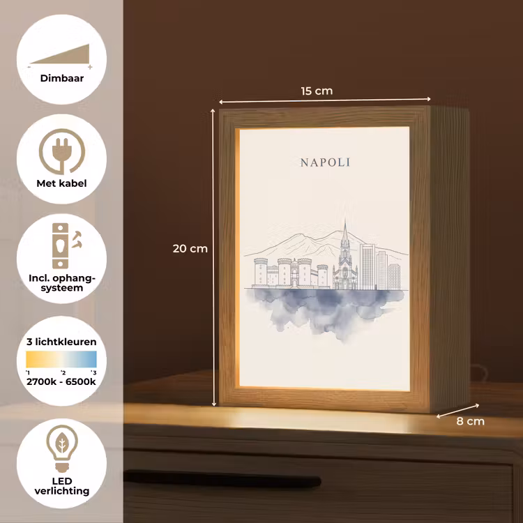 Gepersonaliseerde Lightbox - Napels - Skyline - Italie - Lijntekening - Aquarel — 7