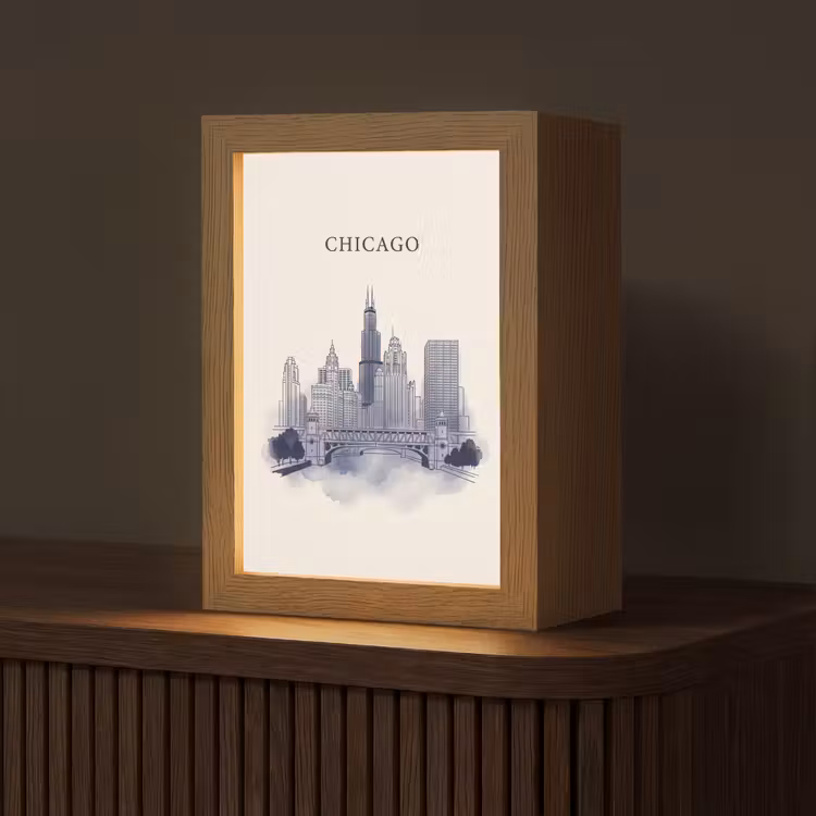 Gepersonaliseerde Lightbox - Stad - Skyline - Architectuur - Lijntekening - Blauw — 1