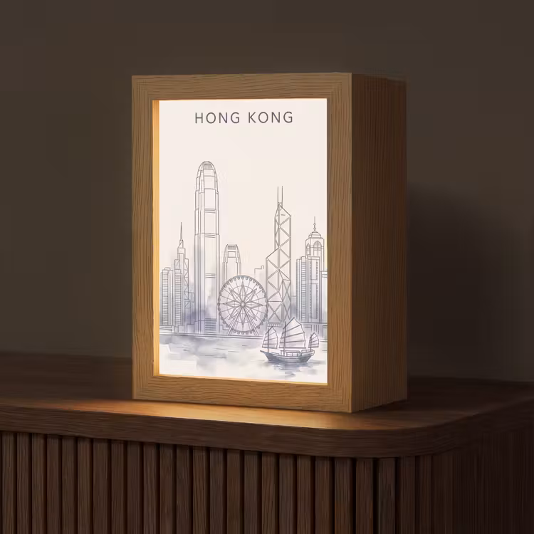 Gepersonaliseerde Lightbox - Stad - Skyline - Water - Lijntekening - Blauw — 1