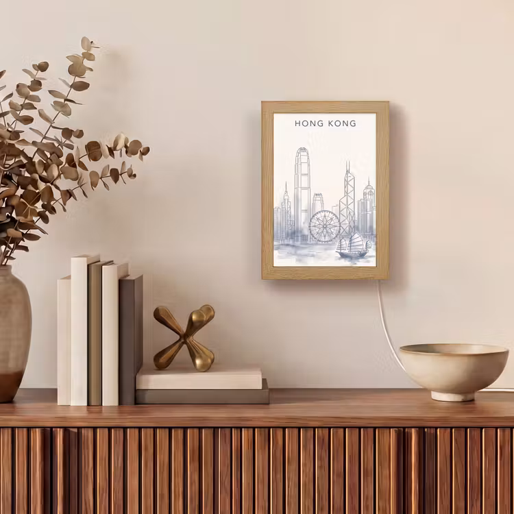 Gepersonaliseerde Lightbox - Stad - Skyline - Water - Lijntekening - Blauw — 4