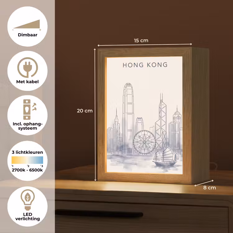 Gepersonaliseerde Lightbox - Stad - Skyline - Water - Lijntekening - Blauw — 7