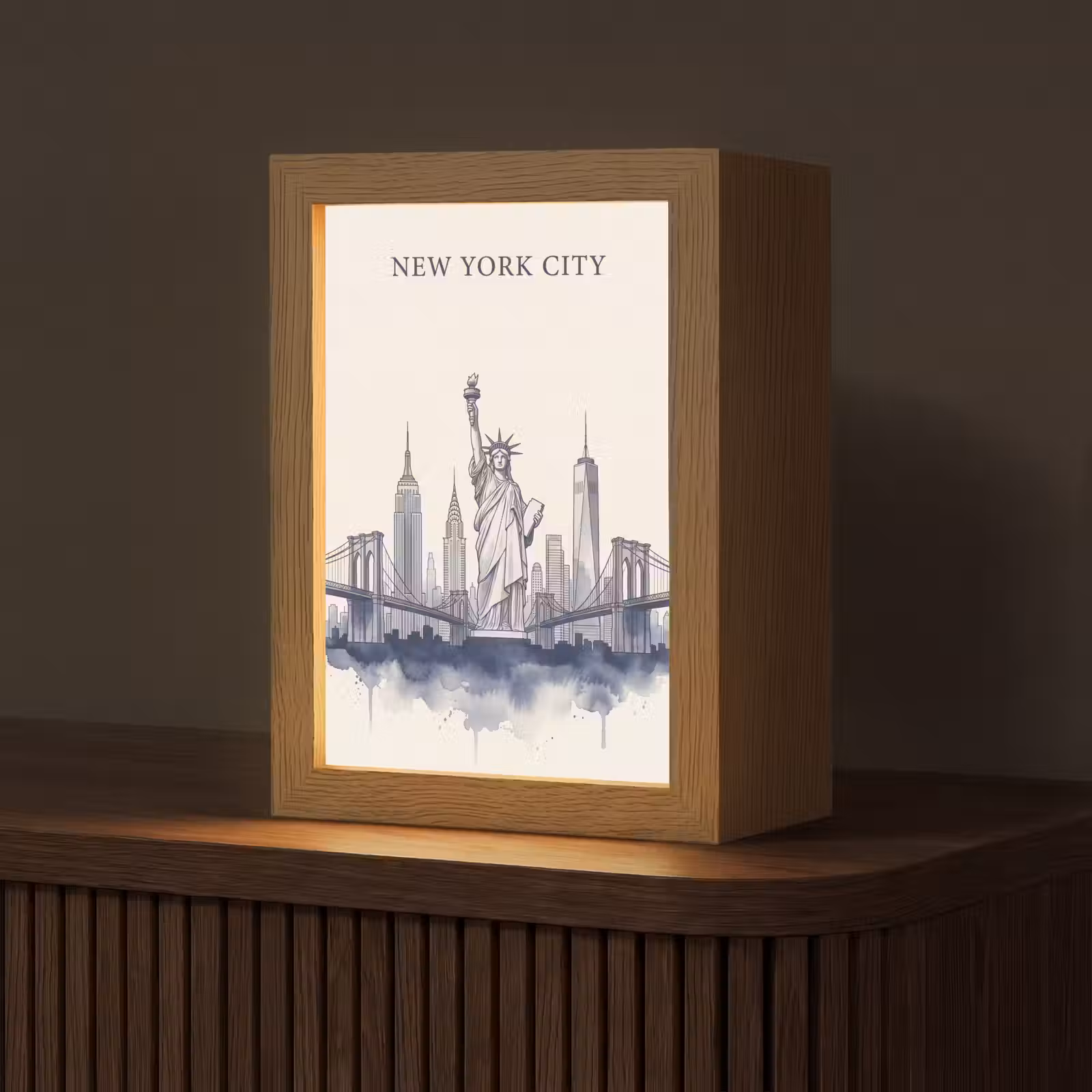 Gepersonaliseerde Lightbox - New York - Vrijheidsbeeld - Skyline - Illustratie - Blauw — 1