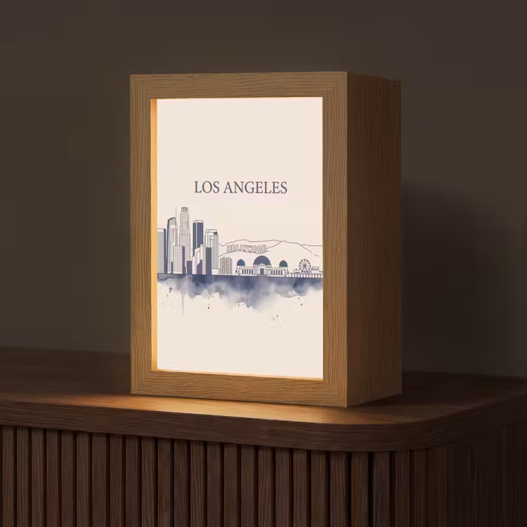 Gepersonaliseerde Lightbox - Los Angeles - Skyline - Architectuur - Aquarel - Blauw — 1