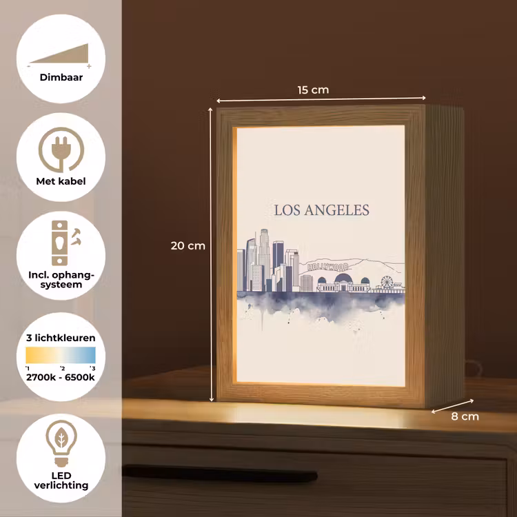 Gepersonaliseerde Lightbox - Los Angeles - Skyline - Architectuur - Aquarel - Blauw — 7