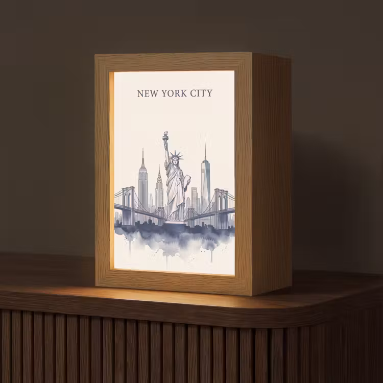 Gepersonaliseerde Lightbox - New York - Vrijheidsbeeld - Skyline - Illustratie - Blauw — 1
