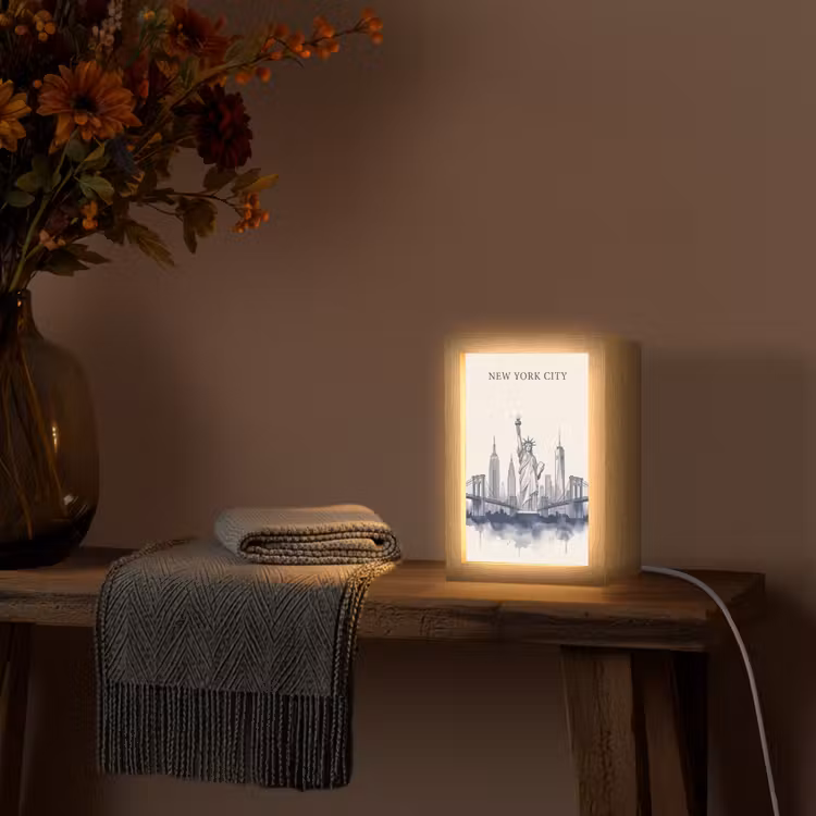 Gepersonaliseerde Lightbox - New York - Vrijheidsbeeld - Skyline - Illustratie - Blauw — 3