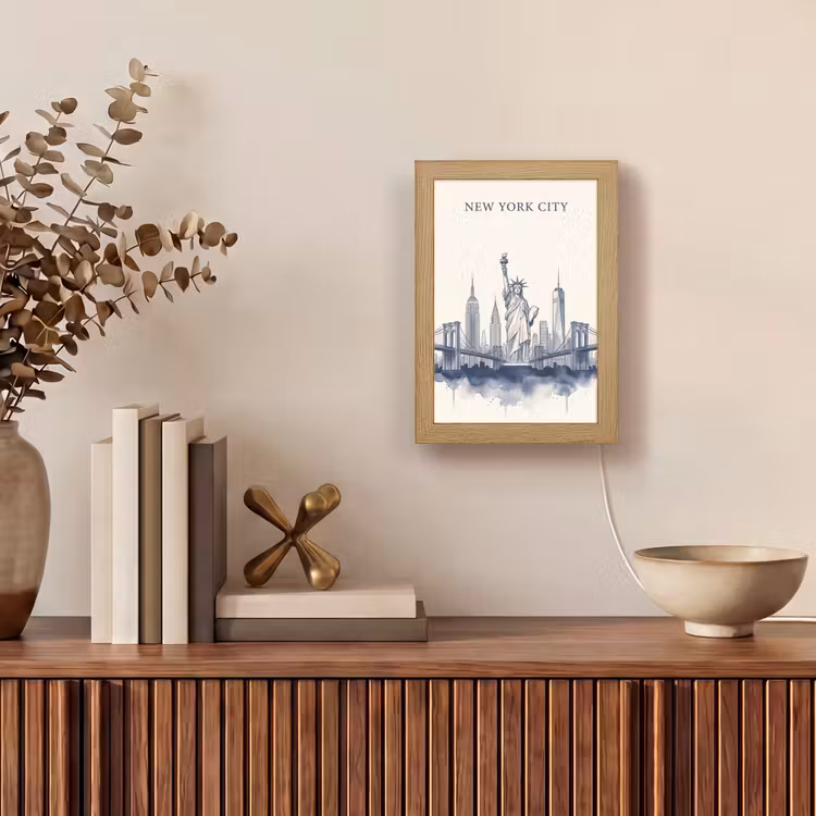 Gepersonaliseerde Lightbox - New York - Vrijheidsbeeld - Skyline - Illustratie - Blauw — 4