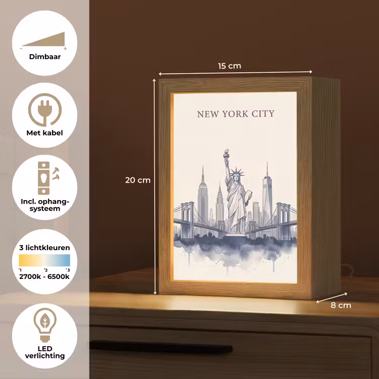 Gepersonaliseerde Lightbox - New York - Vrijheidsbeeld - Skyline - Illustratie - Blauw — 7