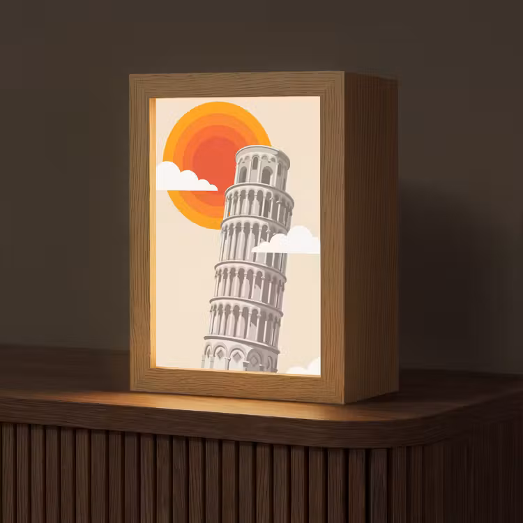 Gepersonaliseerde Lightbox - Toren - Pisa - Architectuur - Minimalistisch - Beige — 1
