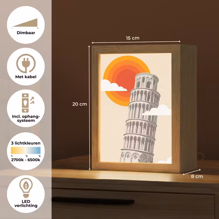 Gepersonaliseerde Lightbox - Toren - Pisa - Architectuur - Minimalistisch - Beige — 7