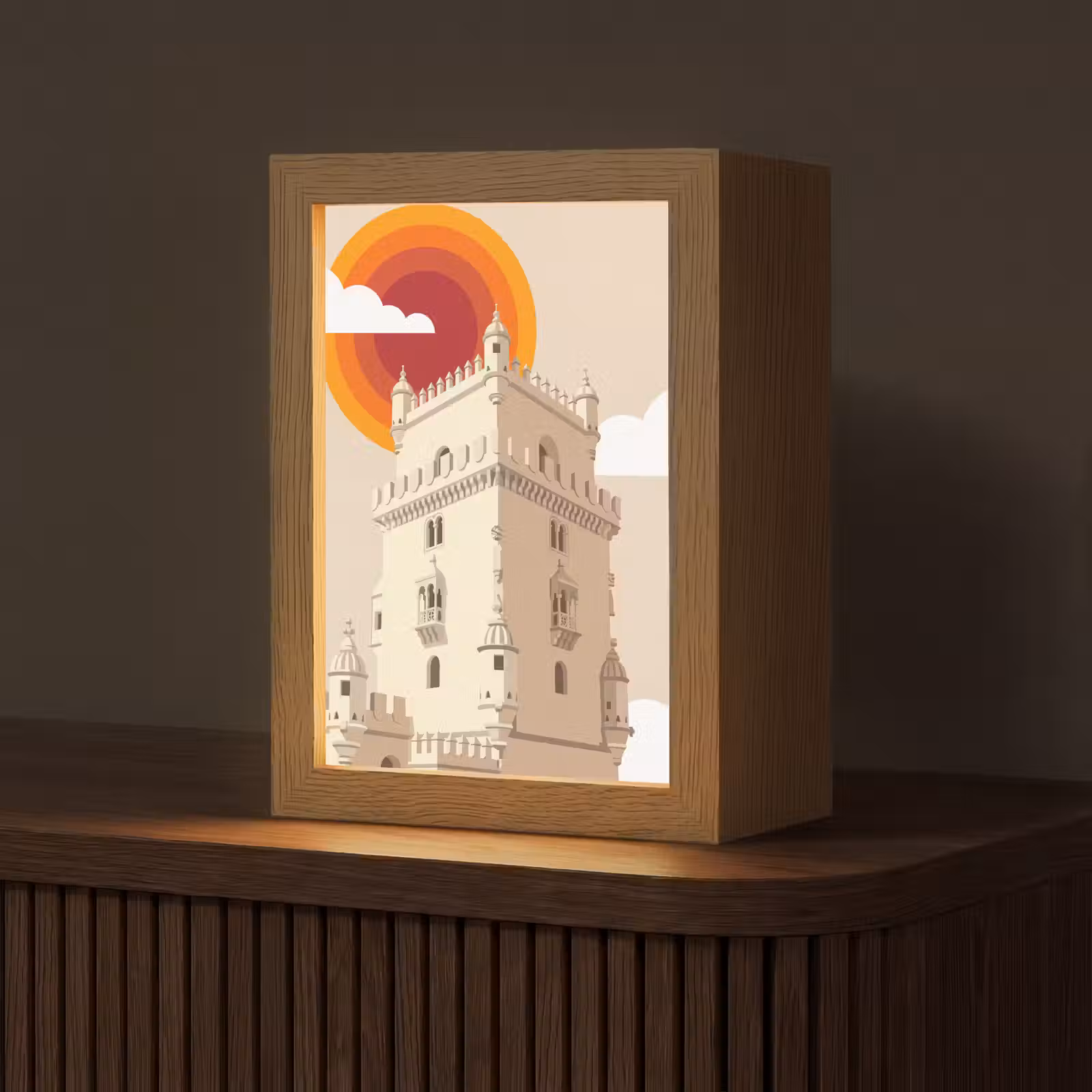 Gepersonaliseerde Lightbox - Toren - Rivier - Architectuur - Modern - Oranje — 1