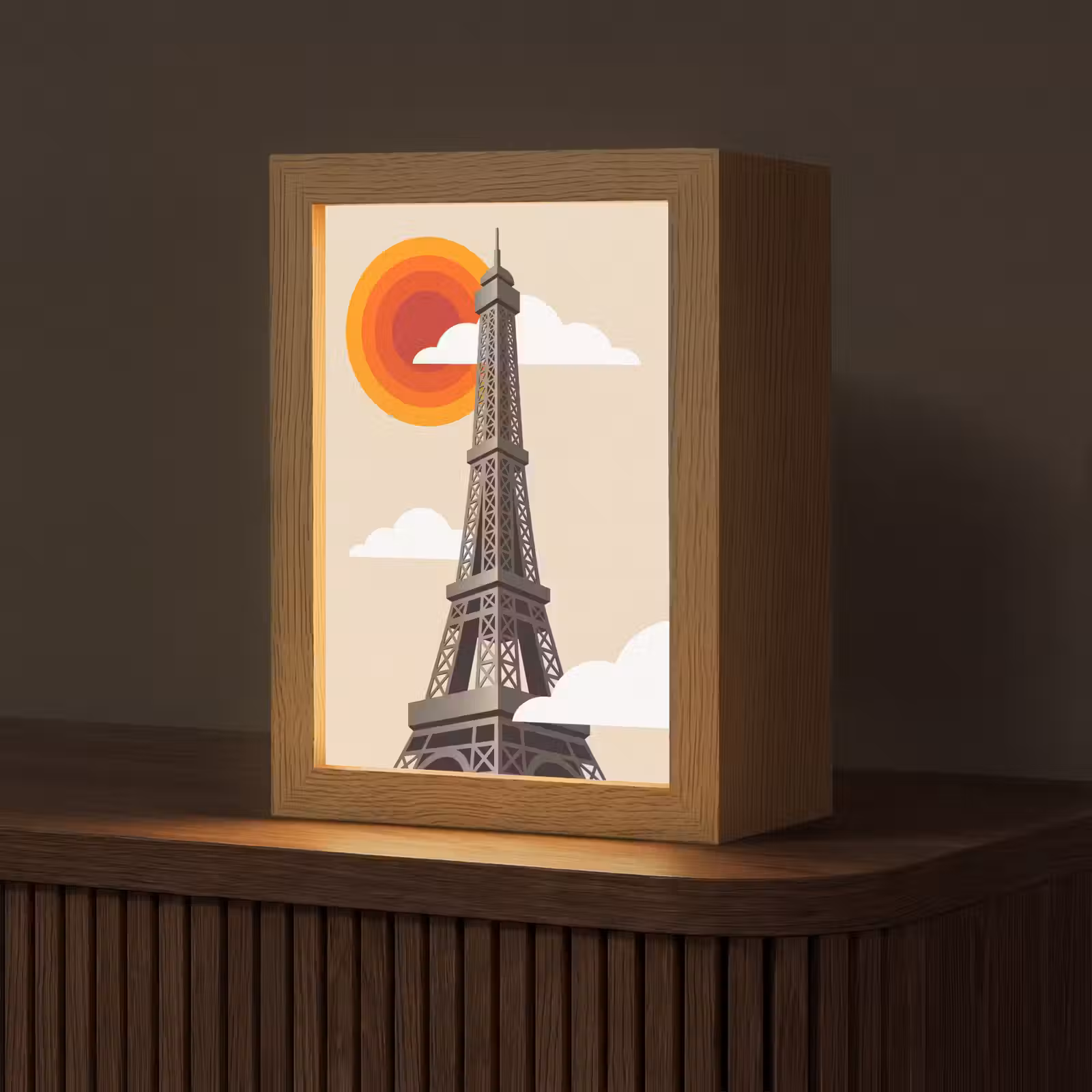 Gepersonaliseerde Lightbox - Eiffeltoren - Zon - Architectuur - Abstract - Beige — 1
