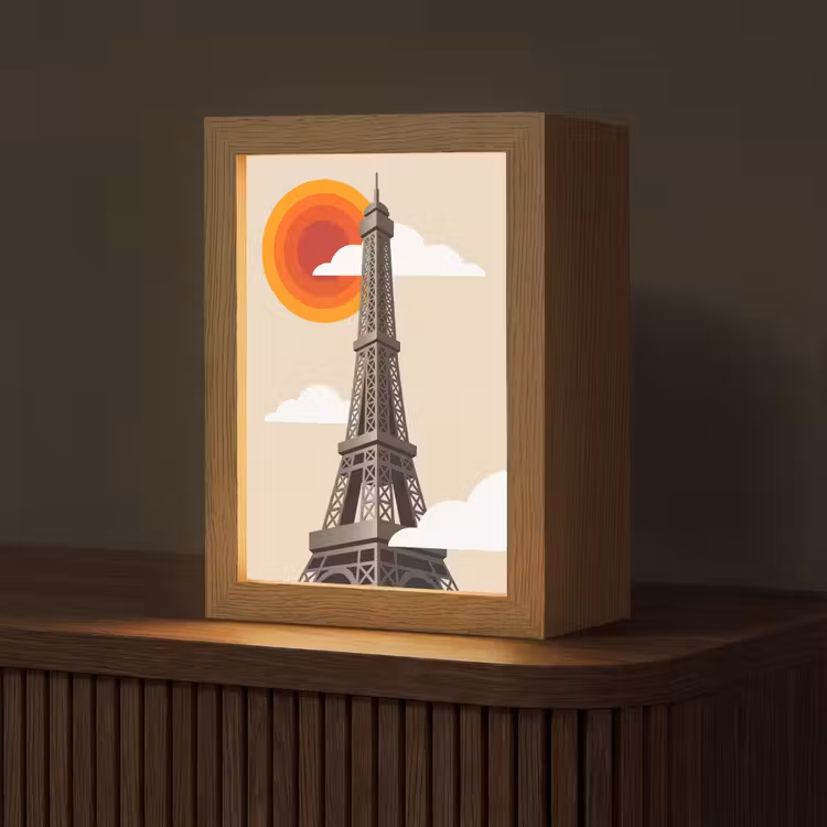 Gepersonaliseerde Lightbox - Eiffeltoren - Zon - Architectuur - Abstract - Beige — 1