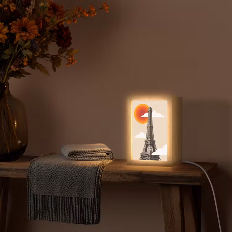 Gepersonaliseerde Lightbox - Eiffeltoren - Zon - Architectuur - Abstract - Beige — 3