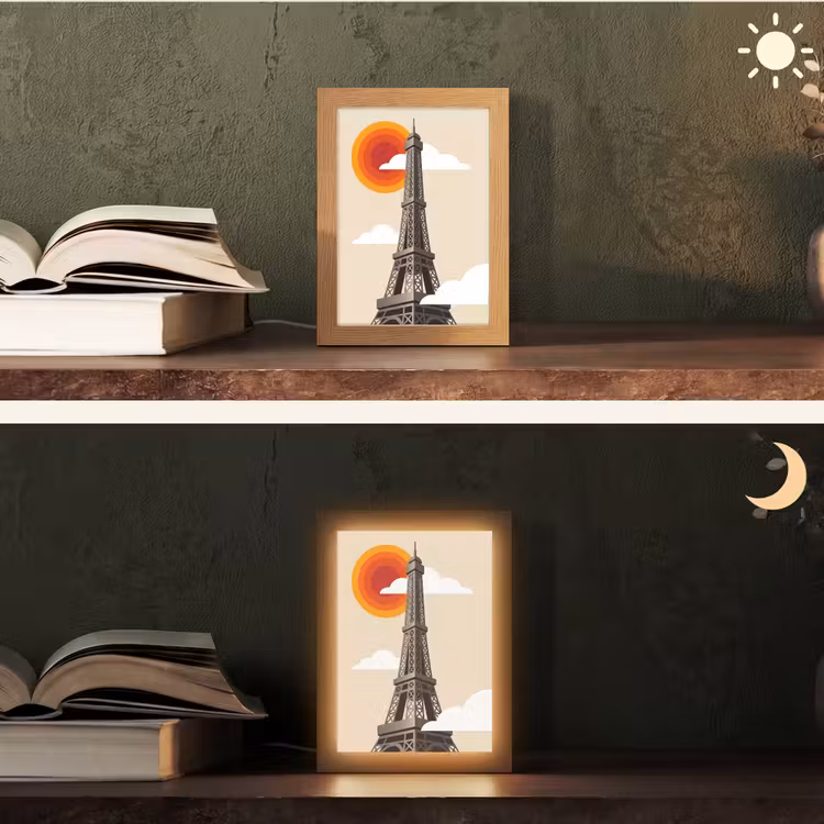 Gepersonaliseerde Lightbox - Eiffeltoren - Zon - Architectuur - Abstract - Beige — 5