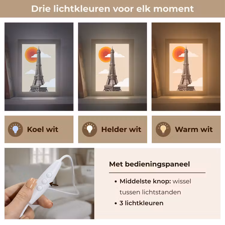 Gepersonaliseerde Lightbox - Eiffeltoren - Zon - Architectuur - Abstract - Beige — 6