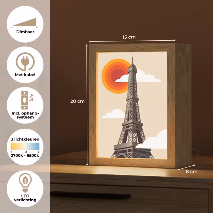 Gepersonaliseerde Lightbox - Eiffeltoren - Zon - Architectuur - Abstract - Beige — 7