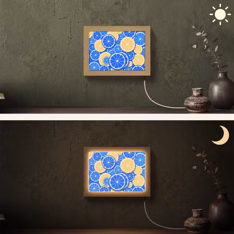 Lightbox - Wandlamp - Fruit - Schijven - Patroon - Modern - Blauw - Geel — 3