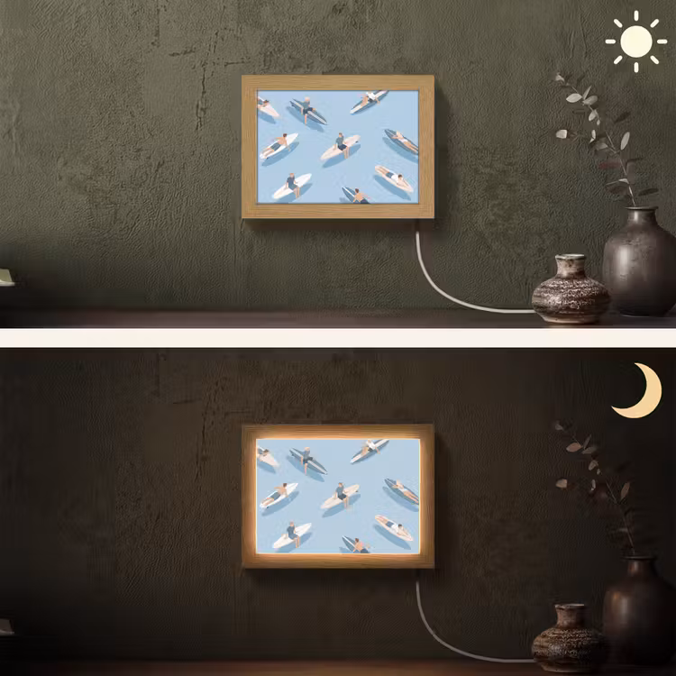 Lightbox - Wandlamp - Mensen - Surfen - Water - Zomer - Illustratie — 3