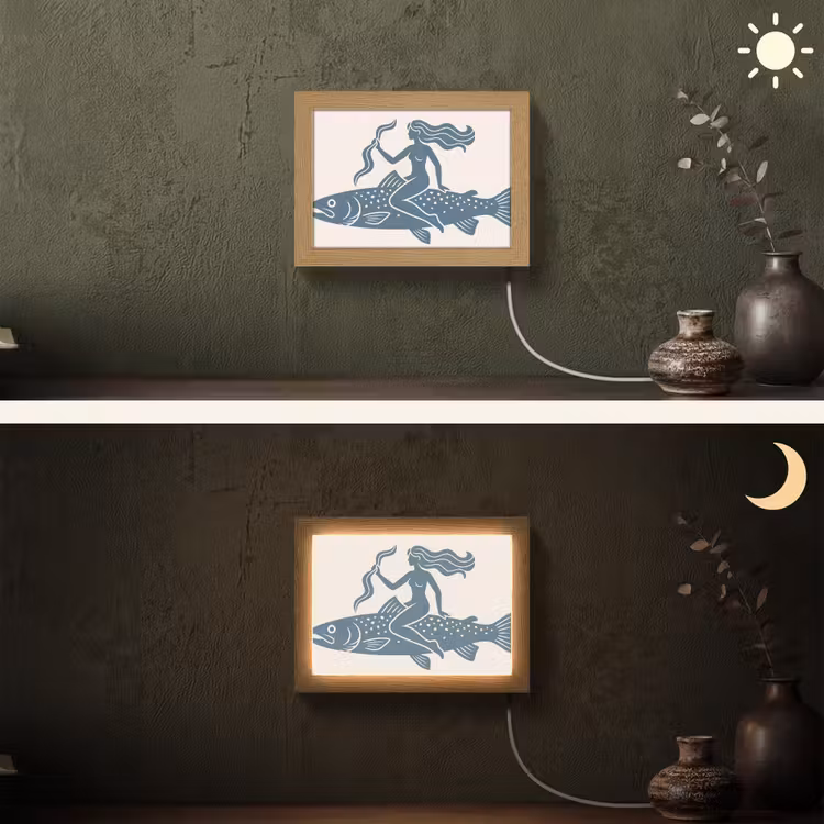 Lightbox - Wandlamp - Vrouw - Vis - Fantasie - Abstract - Blauw — 3
