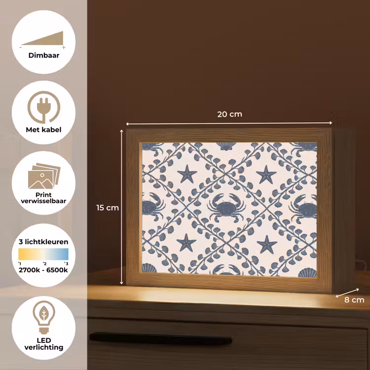 Lightbox - Wandlamp - Zee - Krab - Zeester - Patroon - Blauw — 9