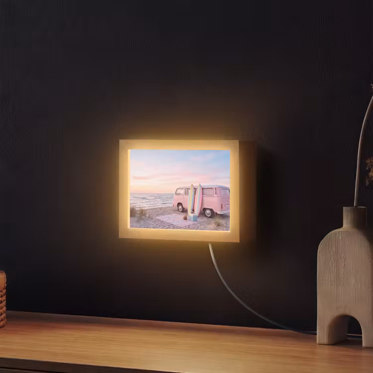 Lightbox - Wandlamp - Busje - Strand - Surfplank - Zomer - Roze — 2