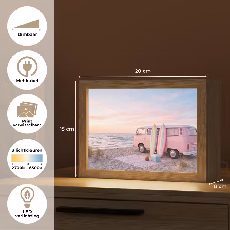 Lightbox - Wandlamp - Busje - Strand - Surfplank - Zomer - Roze — 9