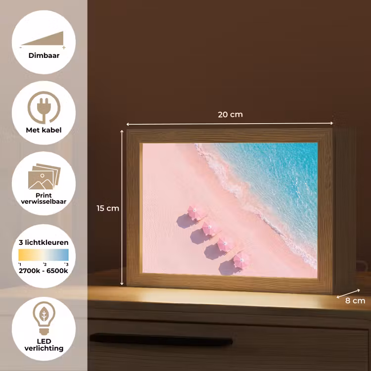 Lightbox - Wandlamp - Strand - Roze zand - Zee - Zomer - Natuur — 9