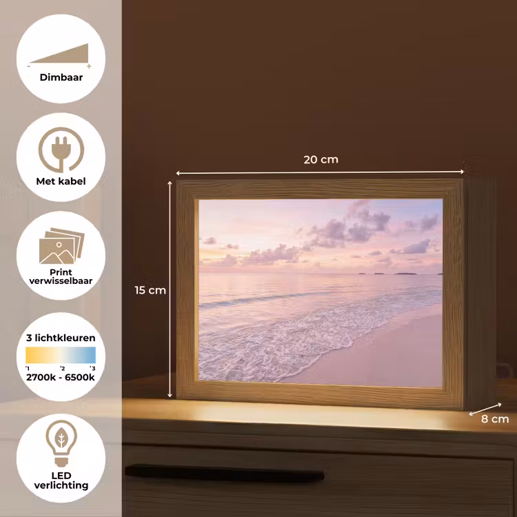 Lightbox - Wandlamp - Strand - Zonsondergang - Natuur - Minimalistisch - Roze — 9