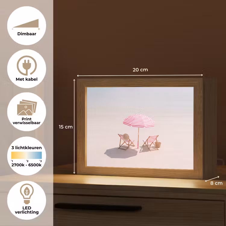 Lightbox - Wandlamp - Strand - Parasol - Ligstoel - Zomer - Roze — 9