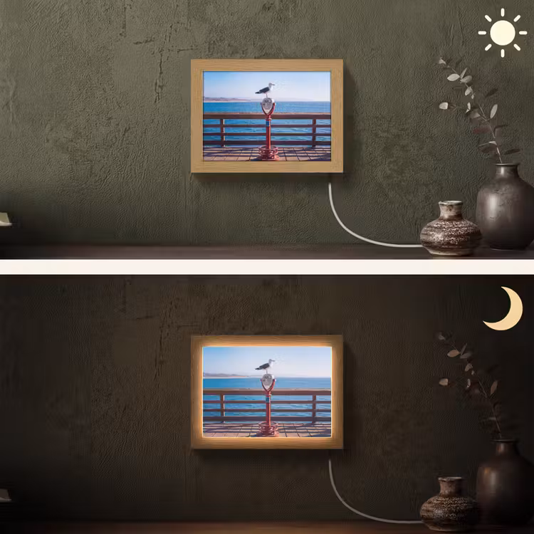 Lightbox - Wandlamp - Vogel - Verrekijker - Kust - Zee - Blauw — 3