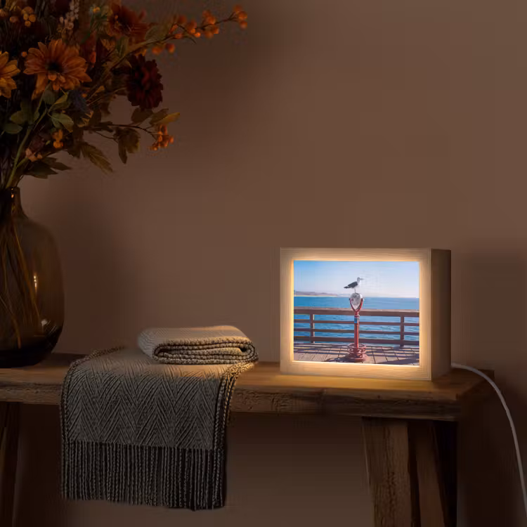 Lightbox - Wandlamp - Vogel - Verrekijker - Kust - Zee - Blauw — 5