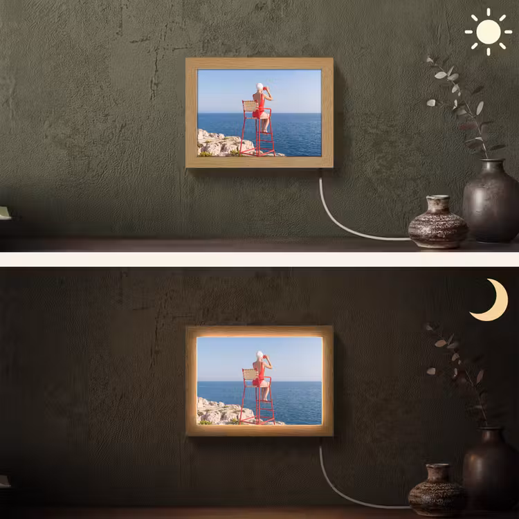 Lightbox - Wandlamp - Vrouw - Zee - Kust - Verrekijker - Rood — 3