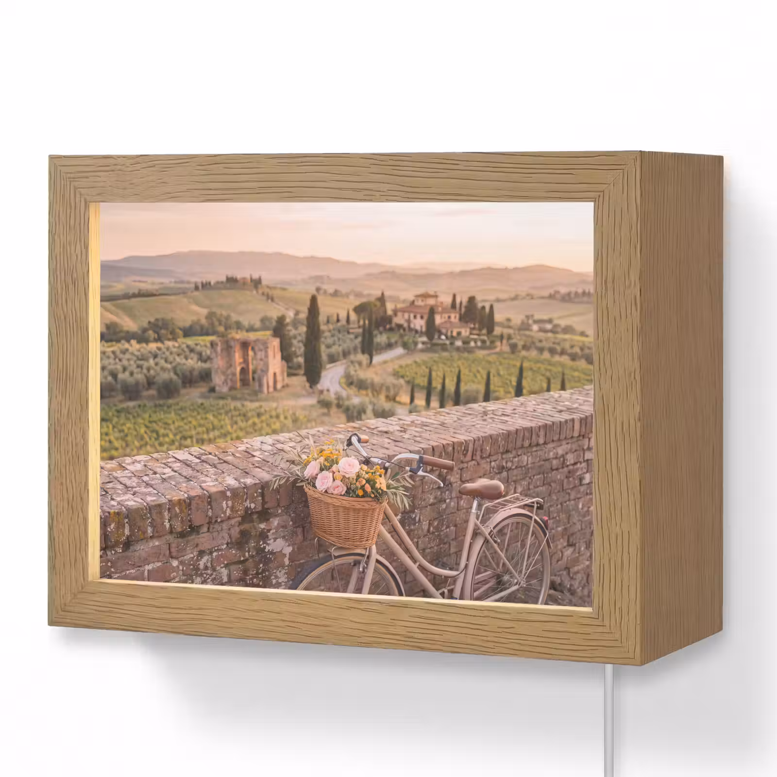 Lightbox - Wandlamp - Fiets - Bloemen - Toscane - Landschap - Roze — 1