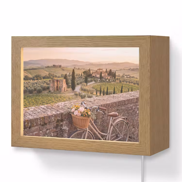 Lightbox - Wandlamp - Fiets - Bloemen - Toscane - Landschap - Roze — 1