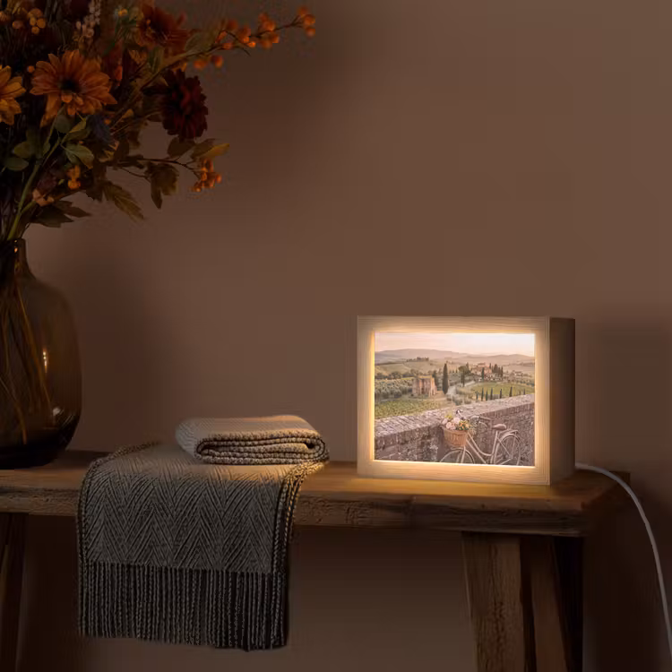 Lightbox - Wandlamp - Fiets - Bloemen - Toscane - Landschap - Roze — 5