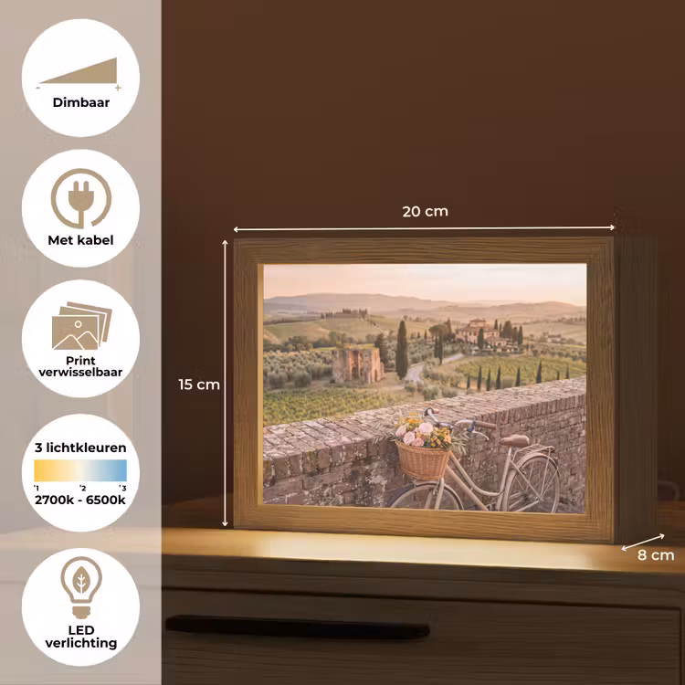 Lightbox - Wandlamp - Fiets - Bloemen - Toscane - Landschap - Roze — 9