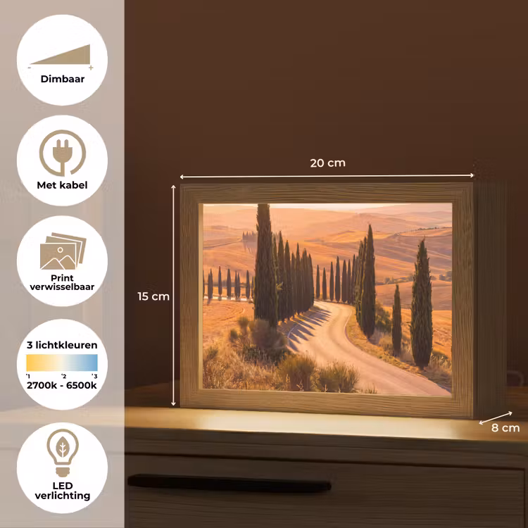 Lightbox - Wandlamp - Landschap - Weg - Bomen - Natuur - Goud — 9