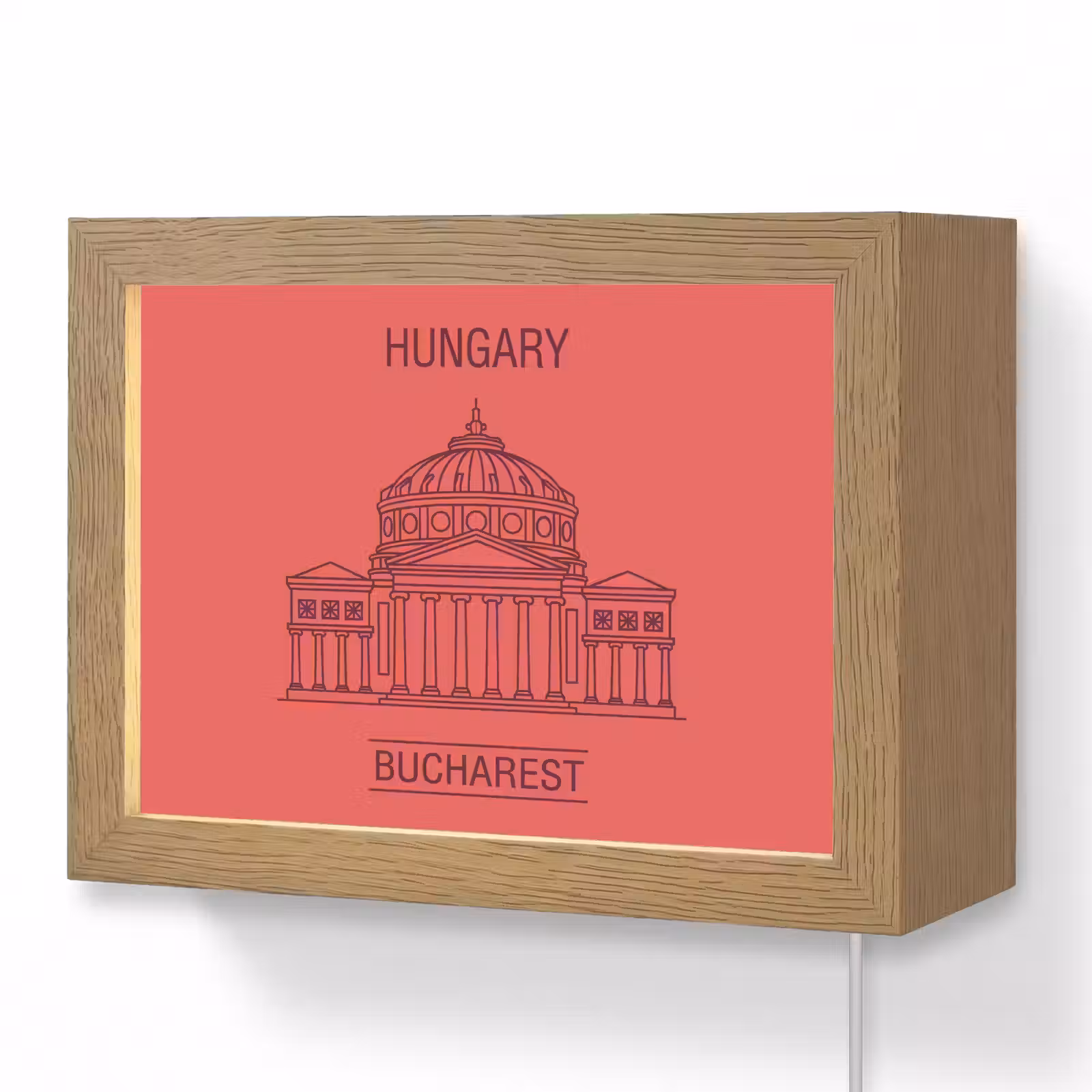 Lightbox - Wandlamp - Architectuur - Boekarest - Stedelijk - Lijntekening - Rood — 1