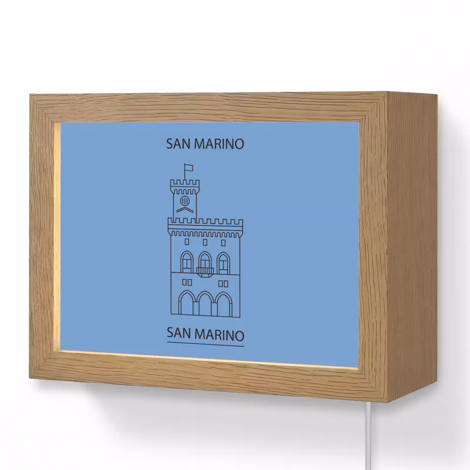 Lightbox - Wandlamp - Gebouw - San Marino - Architectuur - Lijntekening - Blauw — 1
