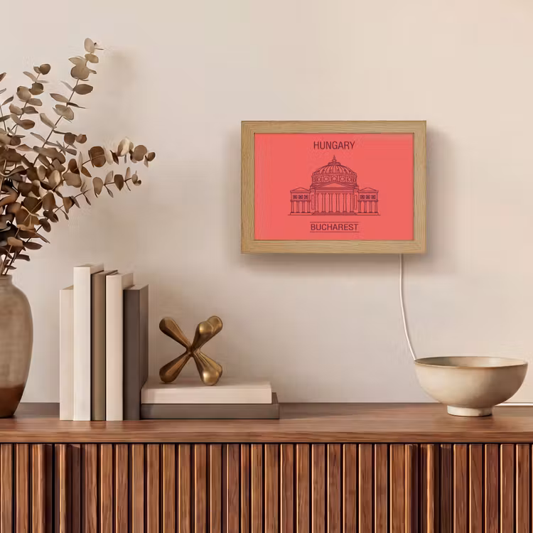 Lightbox - Wandlamp - Architectuur - Boekarest - Stedelijk - Lijntekening - Rood — 4